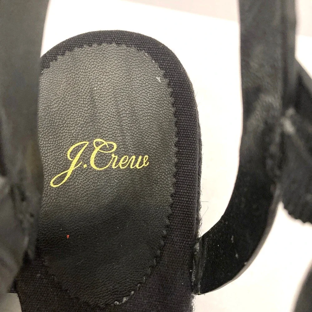 J.Crew Platform Sandals Womens 9.5 Black Espadrille High Heel Fabric Leather‎
